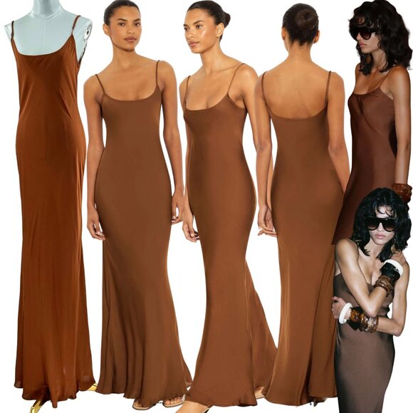 🆕 RAT & BOA 🧿 NWOT Aizza Spaghetti Tank Slip Dress, Chocolate Brown - Sz XXL - Picture 1 of 17